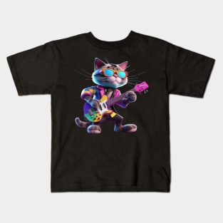 A Cat Who Is The Essence Of A Cool And Funky Guitarist Kids T-Shirt